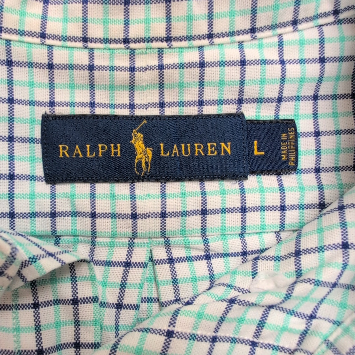 Chemise Ralph Lauren Oxford L Carreaux Vert Pastel Bleu Marine manches longues