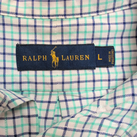Chemise Ralph Lauren Oxford L Carreaux Vert Pastel Bleu Marine manches longues