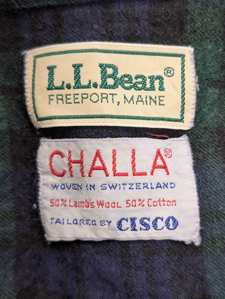 Chemise L.L.Bean T.L Vtg Laine/Coton Flanelle Épaisse Carreaux Bleu Vert