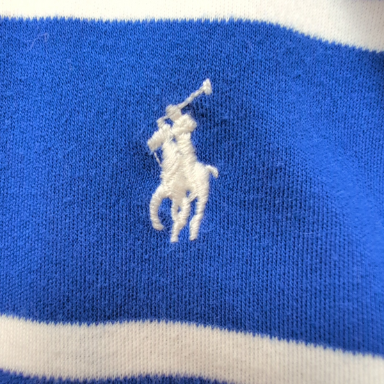 Polo Ralph Lauren Homme L Bleu Rayures Blanches Logo Blanc Polo Manches Courtes