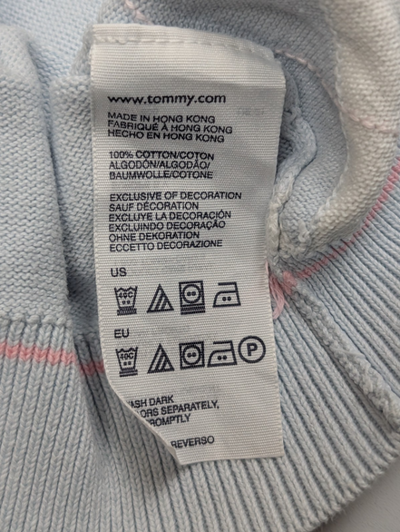 Pull Femme Tommy Hilfiger Col V Bleu Ciel & Blanc - Losanges - Taille M
