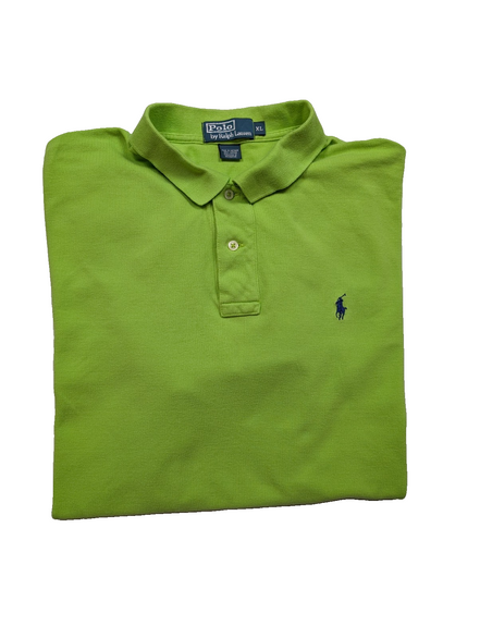 Polo manches courtes Polo Ralph Lauren XL vert anis logo bleu marine coton