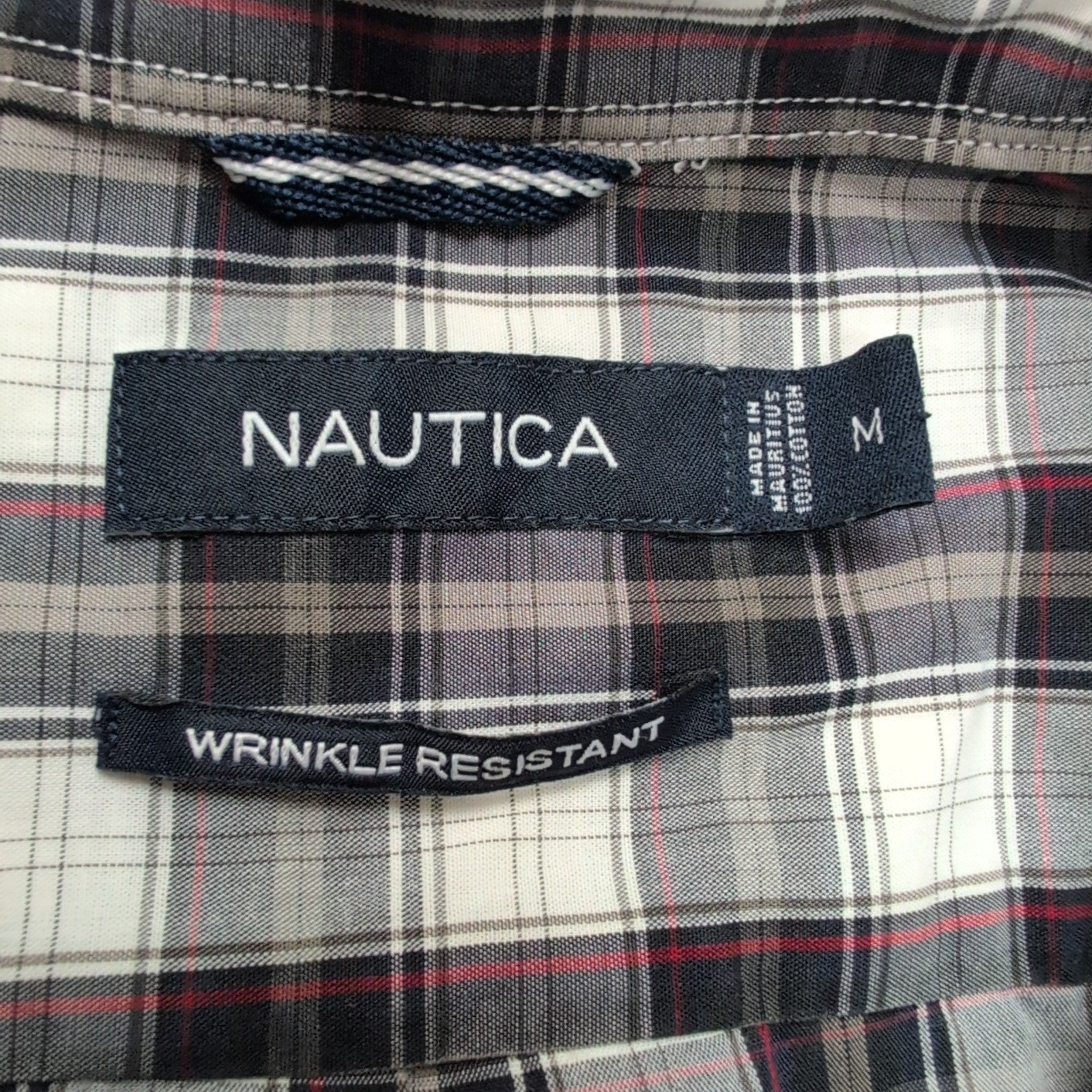 Chemise Nautica M Noir Blanc Carreaux Coton Logo Brodé Poche manches longues