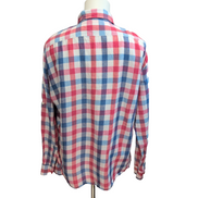 Chemise Bachrach XXL Lin Coton Carreaux Bleu Rouge Blanc Manches Retractables