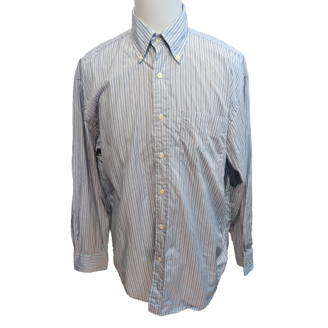 Chemise Nautica L  Rayures Bleu Coton Mercerisé Logo bleu ciel Manches longues
