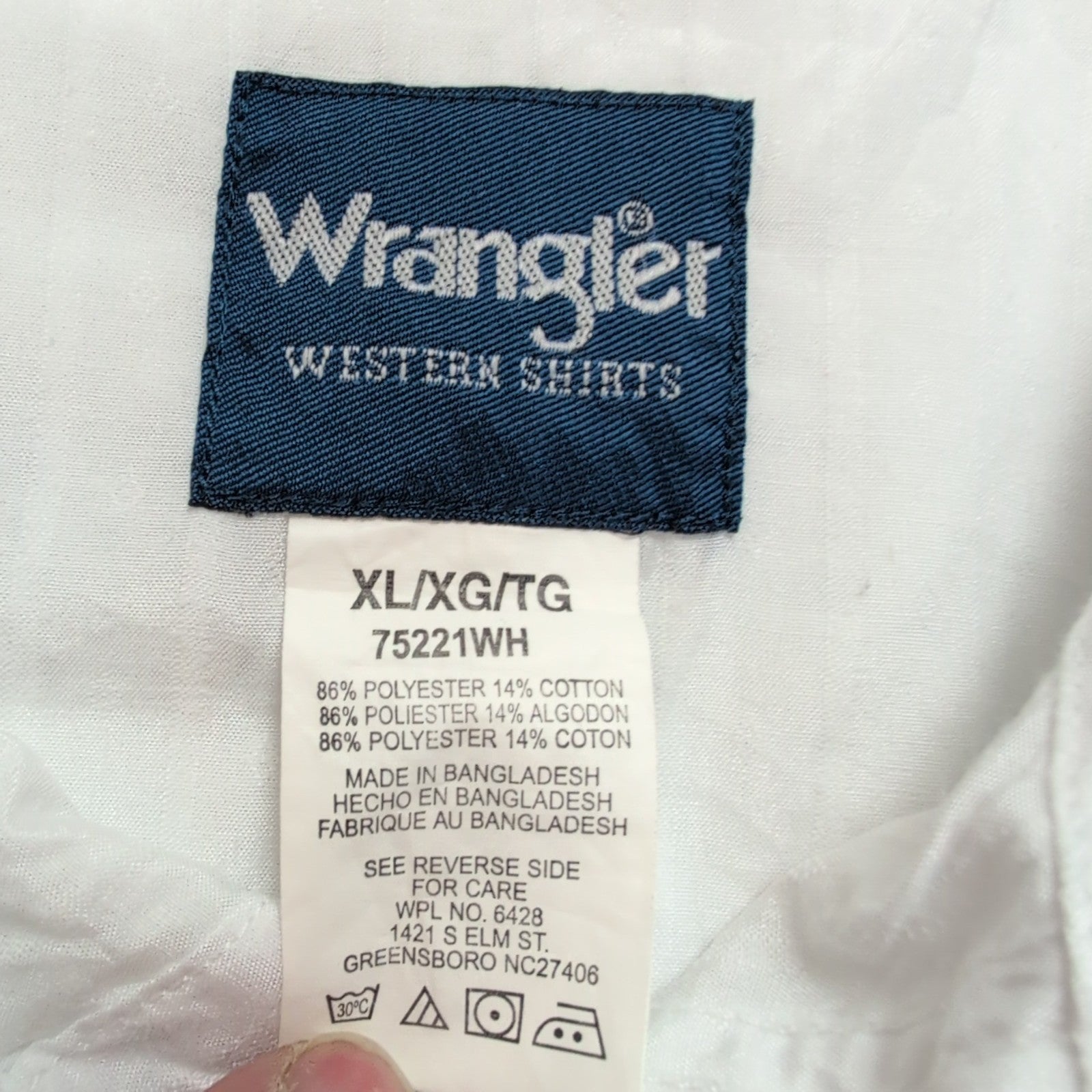 Chemise WRANGLER Homme XL Blanche Western Satinée Manches Longues Poches