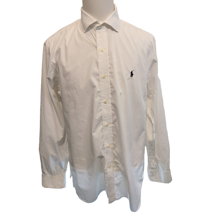 Chemise Polo Ralph Lauren L/XL Custom Fit Easy Care Blanche Logo Bleu QR