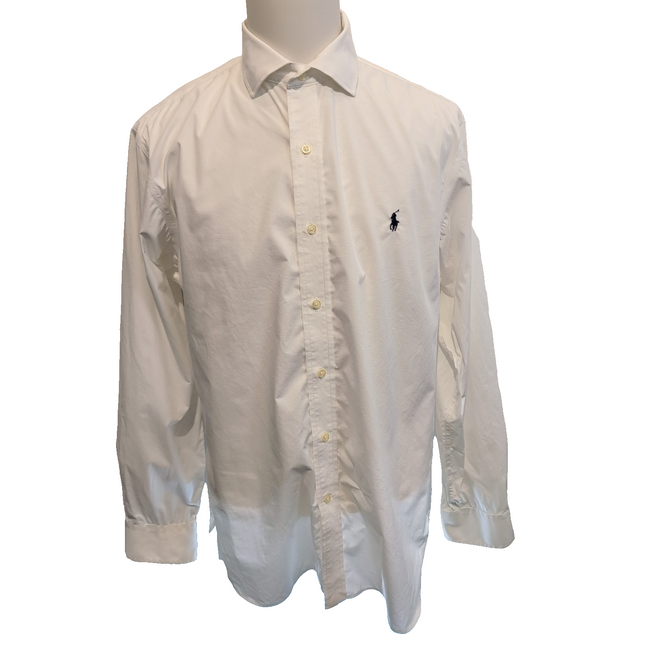 Chemise Polo Ralph Lauren L/XL Custom Fit Easy Care Blanche Logo Bleu QR