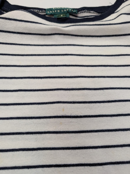 Pull femme LAUREN Ralph Lauren blanc marine rayures coton manches longues S