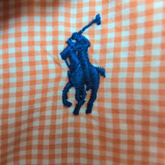 Chemise Ralph Lauren Custom Fit S micro carreaux orange logo bleu manches longue