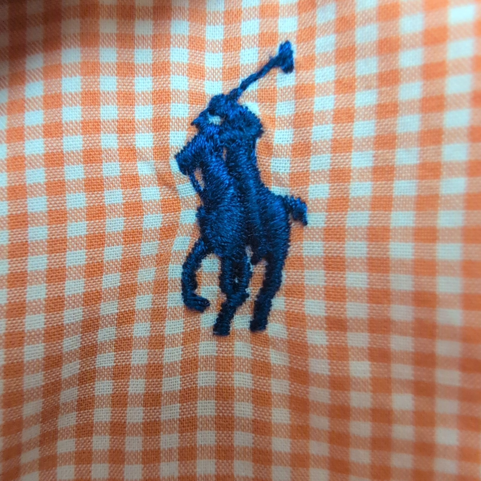 Chemise Ralph Lauren Custom Fit S micro carreaux orange logo bleu manches longue
