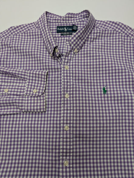 Chemise Ralph Lauren violet logo vert petits carreaux taille XXL #2578