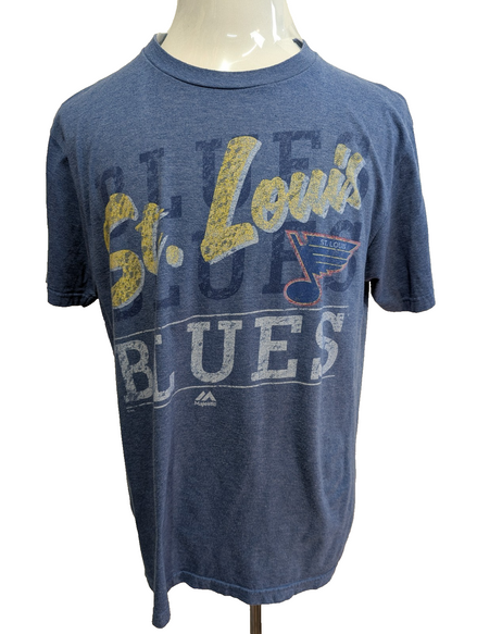 T-SHIRT Majestic NHL St Louis BLUES Hockey Bleu Neuf L Homme |107T
