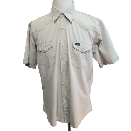 Chemise Wrangler Manches Courtes Crème à Poches Style Western Taille L