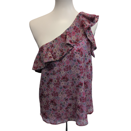 Haut Femme La Redoute Taille 38 Violet Rouge Fleuri Épaule Dénudées Neuf