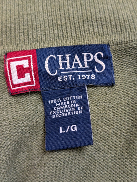 Pull Fin Chaps Vert - Col Boutonné - 100% Coton - Taille L Homme