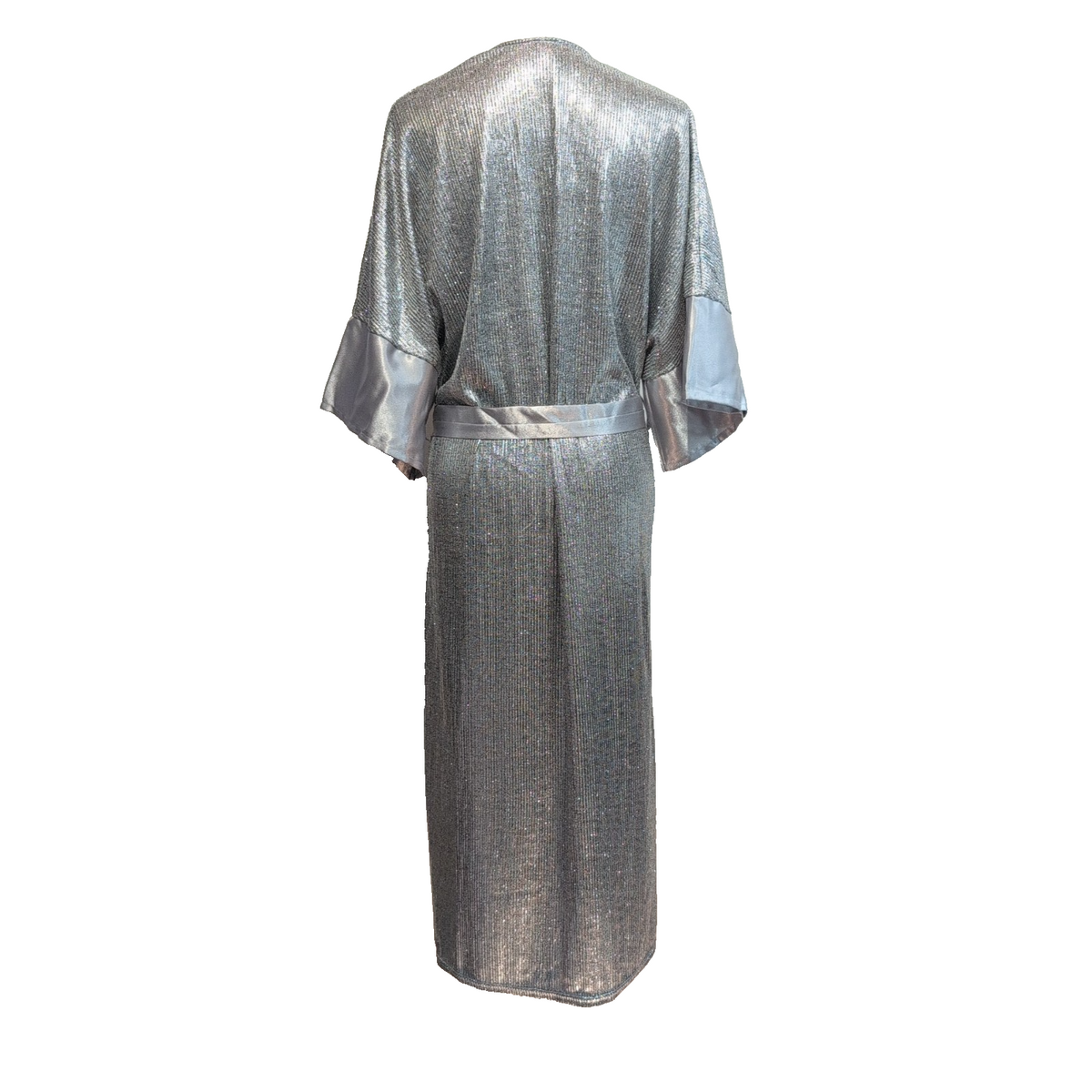 Déshabillé Bikki Beach Cyrille T. S/M Argent Brillant Long NEUF Luxe