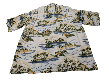 Chemise hawaïenne viscose et coton manches îles et palmiers courtes taille XL