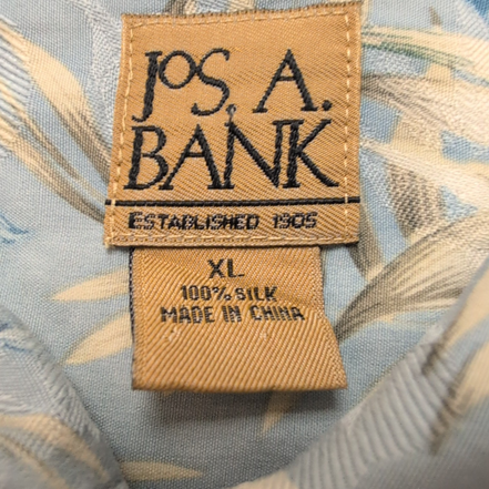 Chemise Hawaïenne JoS.A.Bank XL 100% Soie Bleue Feuillage Manches Courtes