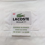 Chemise Lacoste L 42 Blanche Manches Courtes 100% Coton Logo Brodé