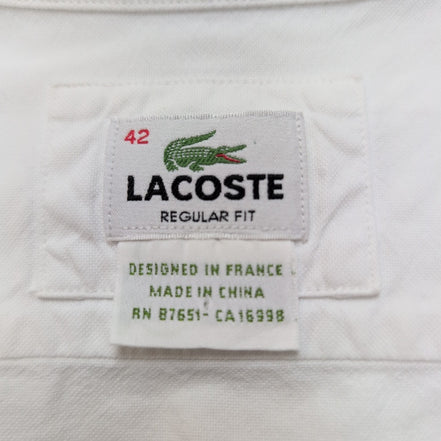Chemise Lacoste L 42 Blanche Manches Courtes 100% Coton Logo Brodé