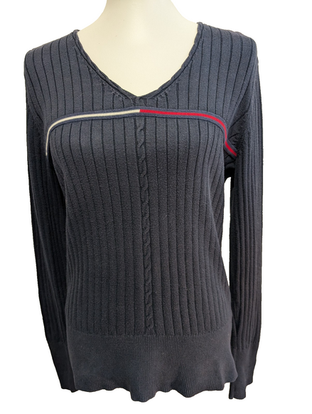 Pull Tommy Hilfiger Femme Bleu Marine Texture Gaufrée & Côtelée - Taille L