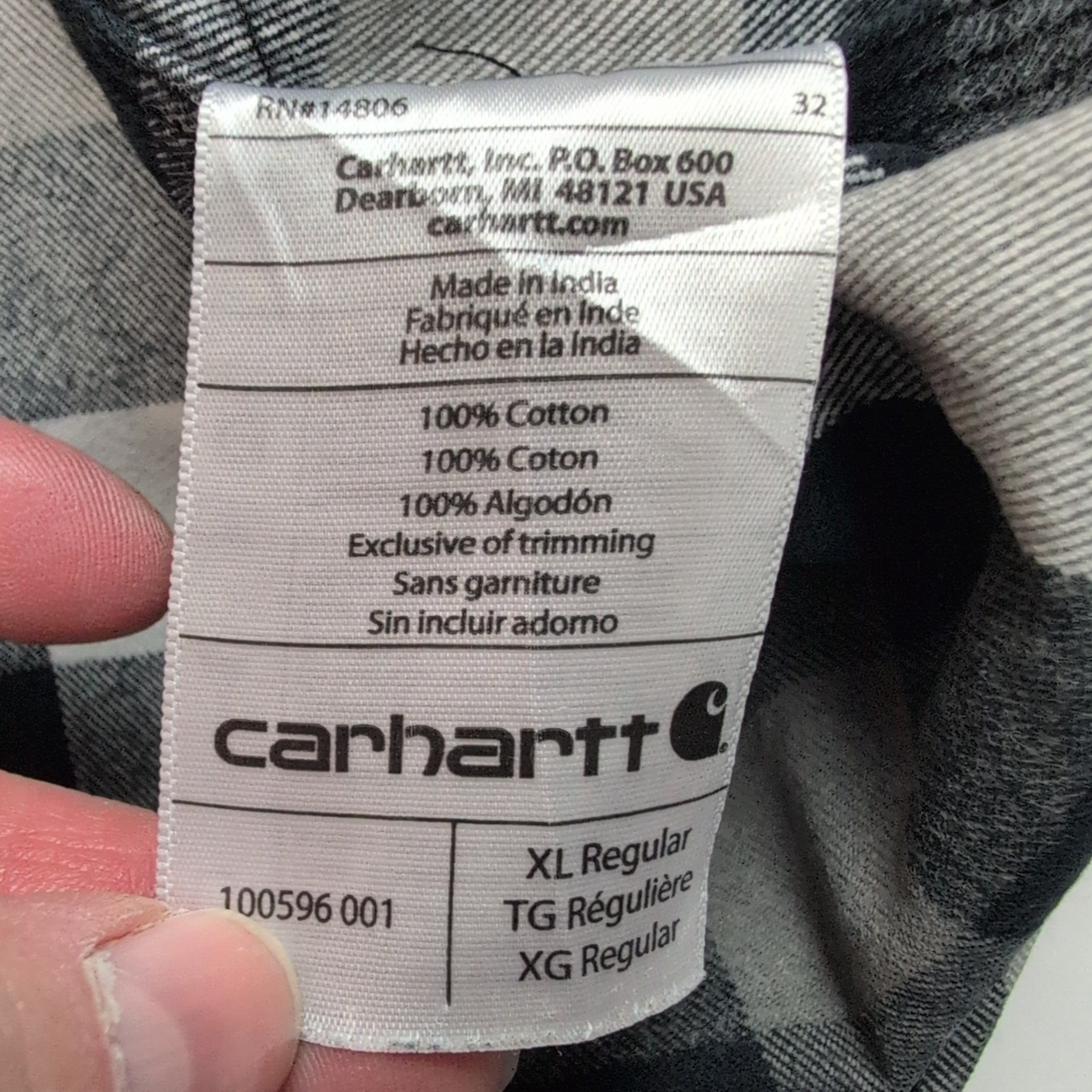Carhartt chemise original fit carreaux noir gris 100% coton taille XL