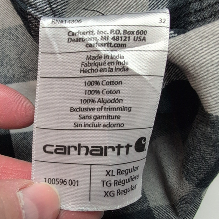 Carhartt chemise original fit carreaux noir gris 100% coton taille XL