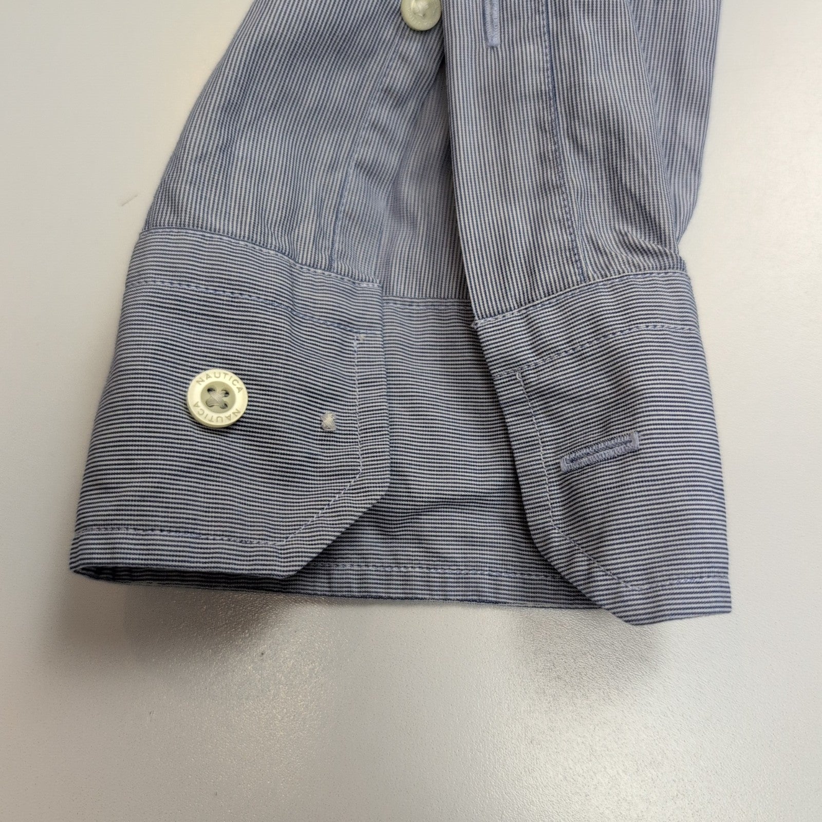 Chemise Nautica L Bleue Rayures 2 Poches 100% Coton Manches Longues