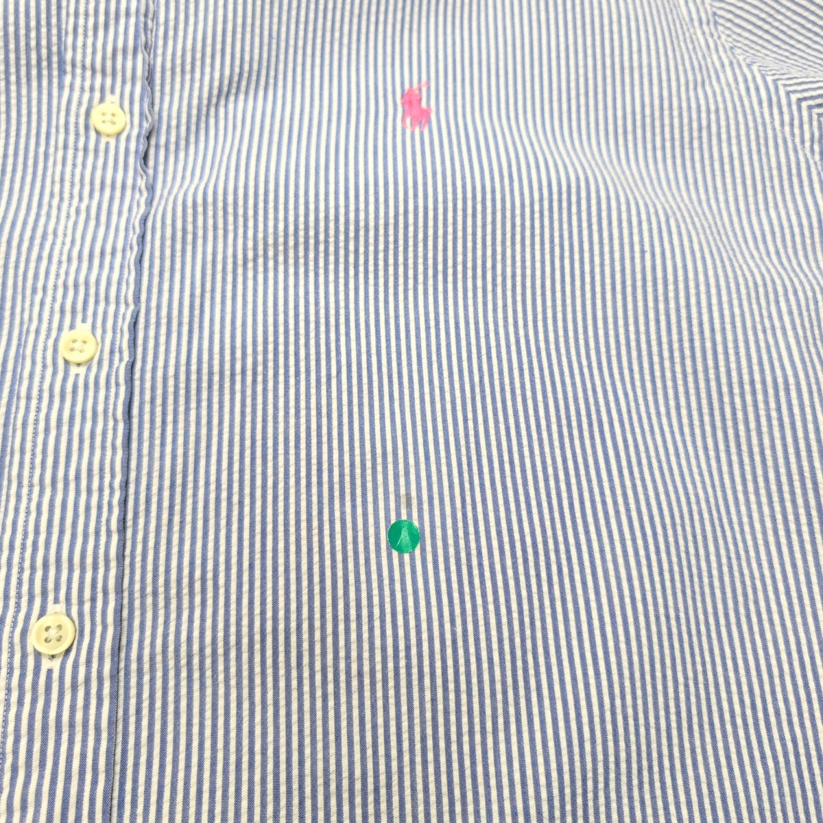Chemise Ralph Lauren XL Manches Courtes Bleue Rayures Logo Rose Coton