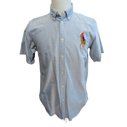 Chemise Ralph Lauren XL 18-20 Ans Bleu Big Pony Manches Courtes