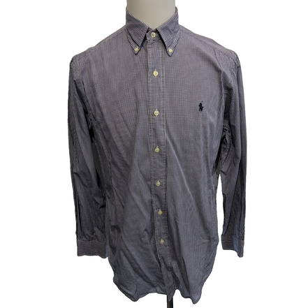 Chemise Ralph Lauren M L Bleue Fins Carreaux Coton Manches Longues