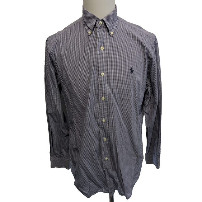Chemise Ralph Lauren M L Bleue Fins Carreaux Coton Manches Longues