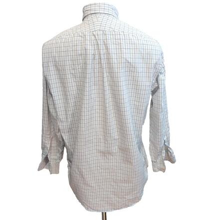 Chemise Lands' End Taille L Blanche Carreaux Bleus 100% Coton Manches longues