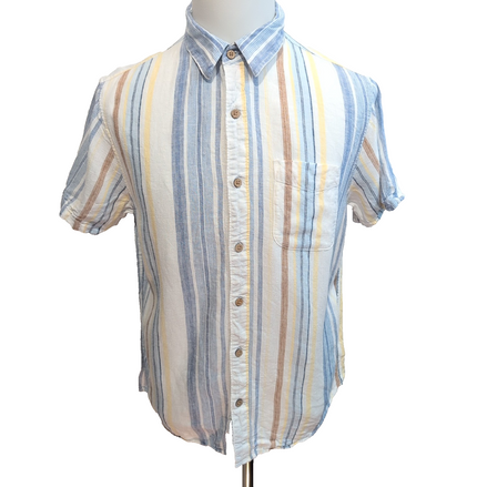 Chemise Lucky Brand S Lin Viscose Rayures Manches Courtes Poche