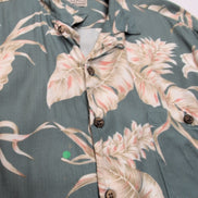 Chemise Hawaïenne LUAU Soie Beige Motif Tropical Taille M Manches courtes