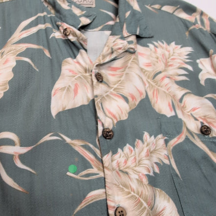 Chemise Hawaïenne LUAU Soie Beige Motif Tropical Taille M Manches courtes