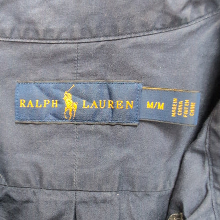 Chemise Ralph Lauren M bleu marine uni manches courtes logo rouge coton