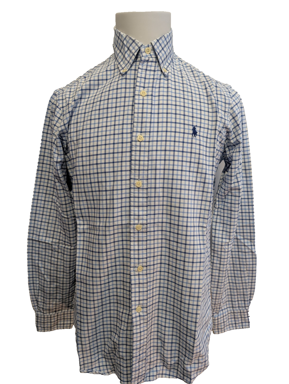 Ralph Lauren Chemise Homme S Bleu Blanc Gingham Manches Longues Logo Bleu Marine