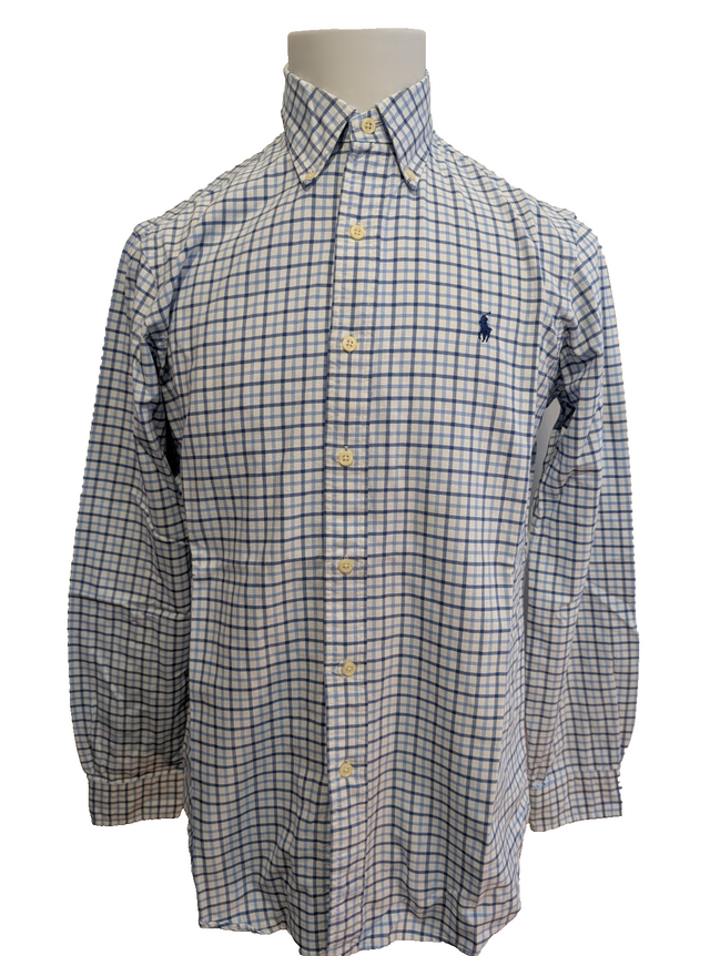 Ralph Lauren Chemise Homme S Bleu Blanc Gingham Manches Longues Logo Bleu Marine