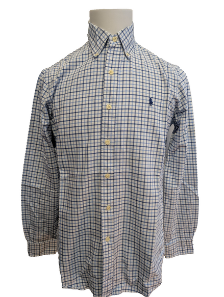 Ralph Lauren Chemise Homme S Bleu Blanc Gingham Manches Longues Logo Bleu Marine