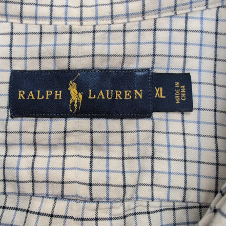 Chemise Ralph Lauren XL Blanche Carreaux Bleu Noir Logo Marine Button Down Shirt