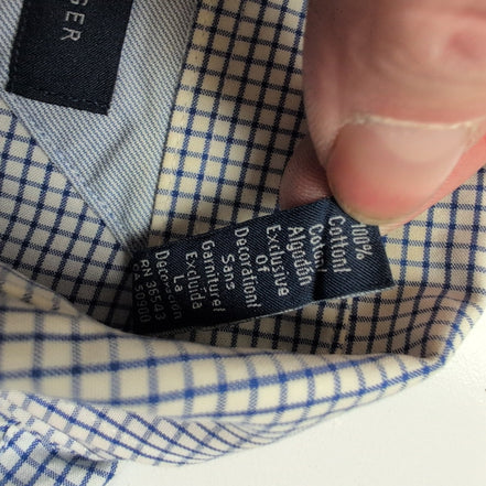 Chemise Tommy Hilfiger Homme Taille L Bleue Petits Carreaux Coton Poche