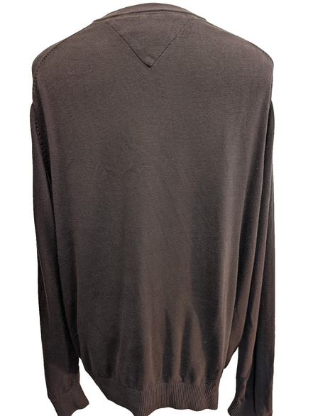Pull Tommy Hilfiger Col V Marron Logo Brodé - Taille 3XL (XXL TG)