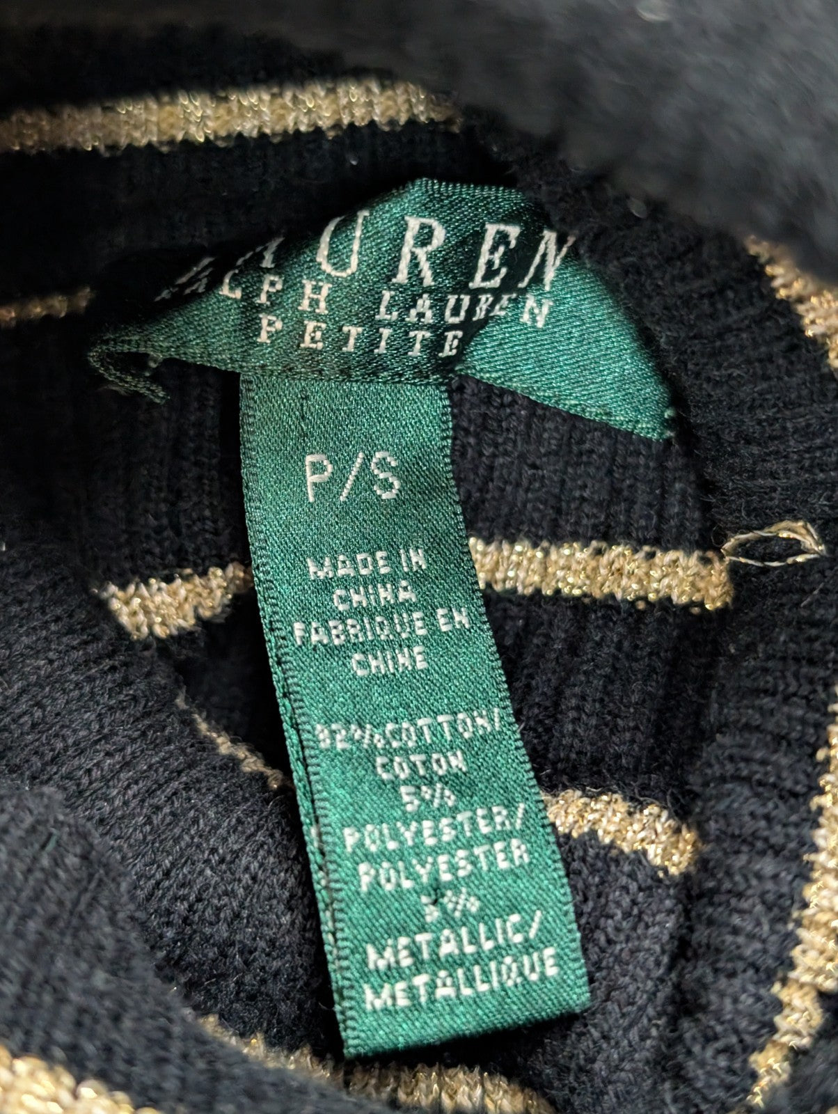 Pull Ralph Lauren (Lauren) Femme S Col Roulé Noir Doré Boutons Métal Chic 🏷️