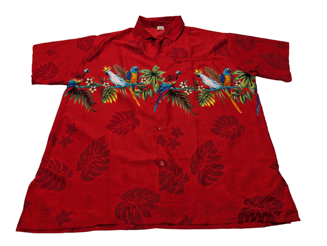 Chemise hawaïenne Terivoile rouge perroquet manches courtes taille L