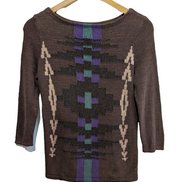 Pull LAUREN Ralph Lauren femme M marron motifs aztèques vert violet col rond