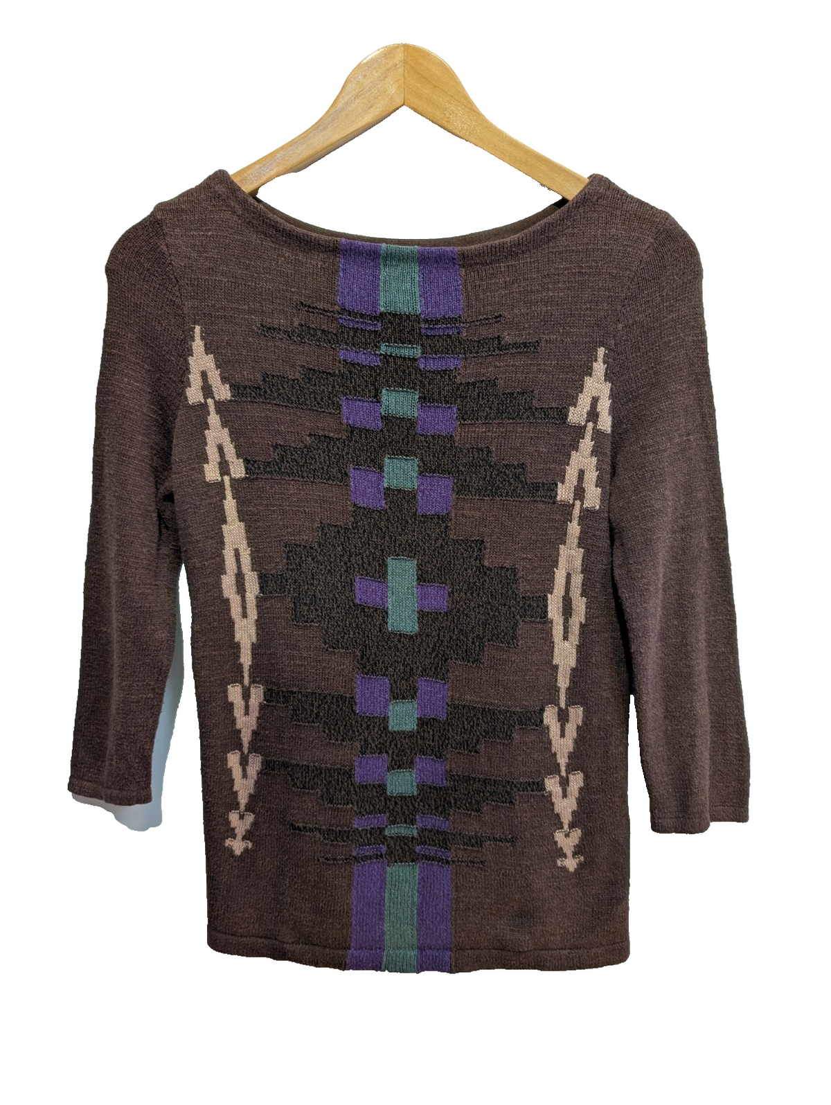 Pull LAUREN Ralph Lauren femme M marron motifs aztèques vert violet col rond