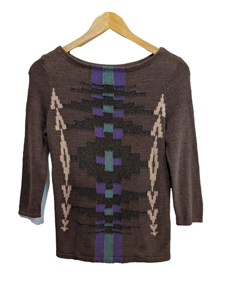 Pull LAUREN Ralph Lauren femme M marron motifs aztèques vert violet col rond