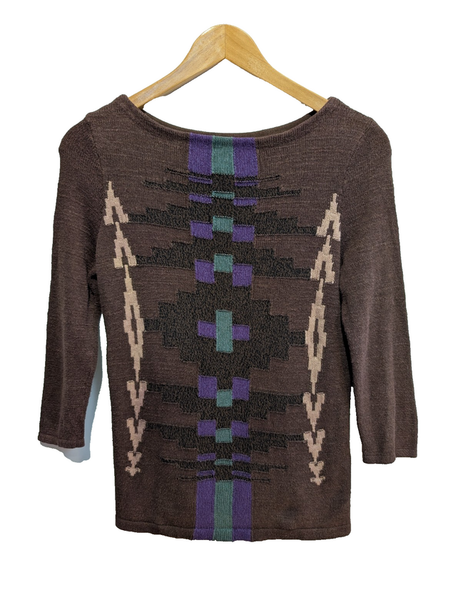 Pull LAUREN Ralph Lauren femme M marron motifs aztèques vert violet col rond